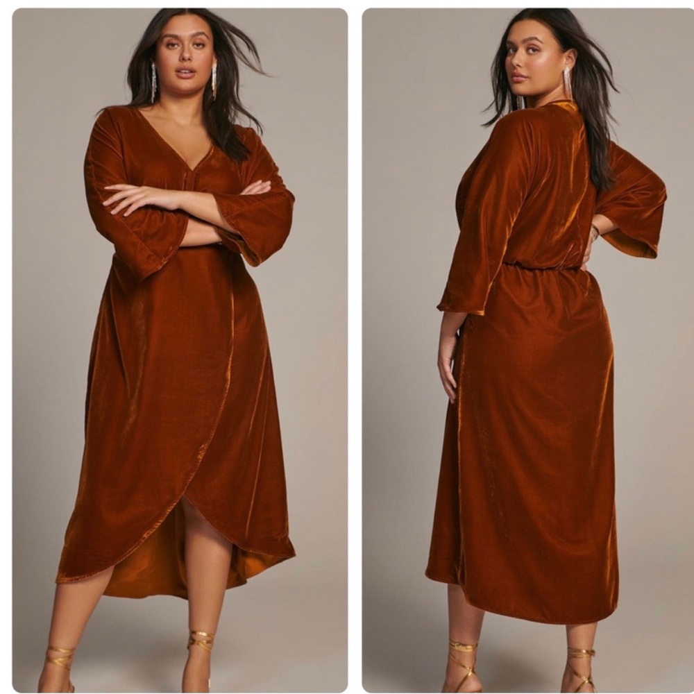 Anthropologie Let Me Be Asymmetrical Velvet Dress Gold Size MP NEW